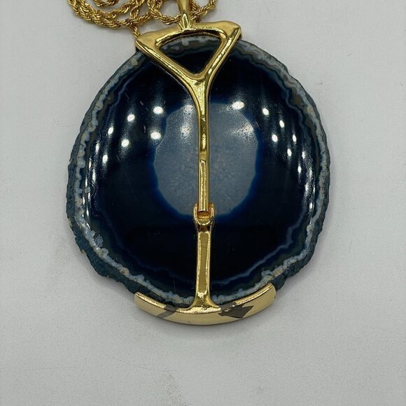 Kenneth Lane Vintage 70s Large Blue Agate Geode Slice Iconic Pendant Necklace - Picture 5 of 7